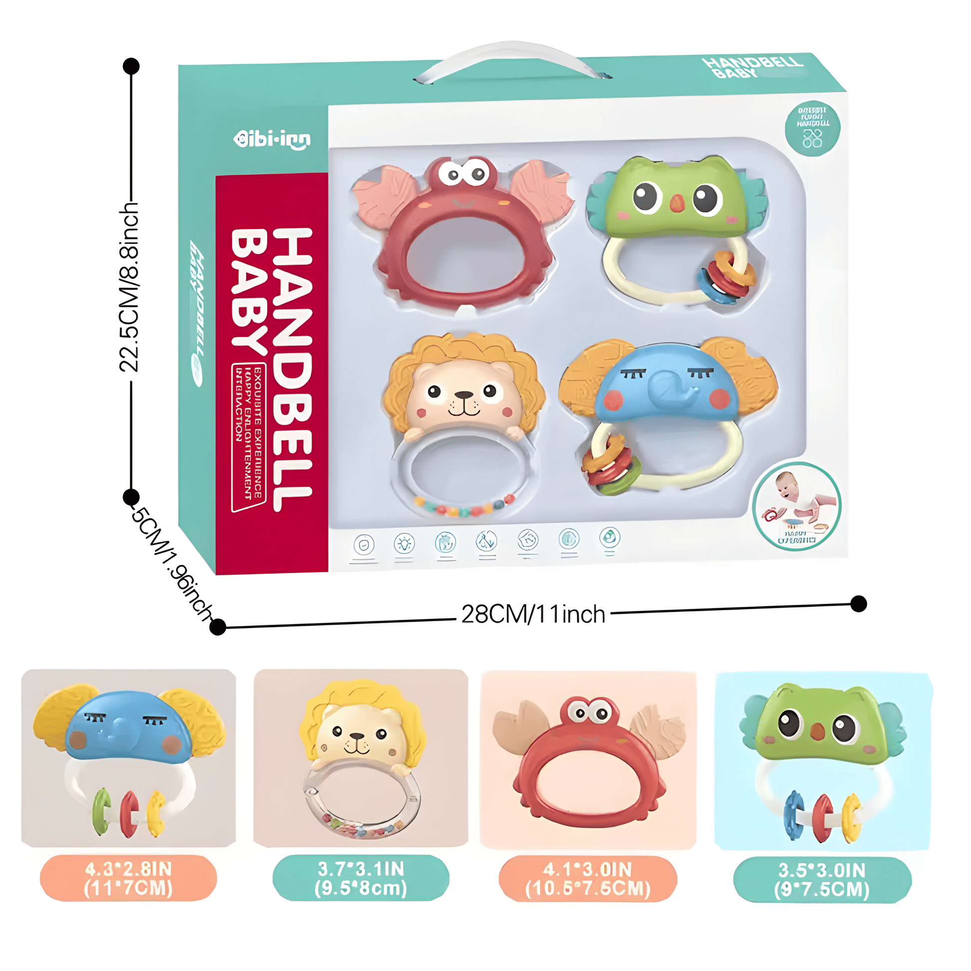 Set de Sonajeros para Bebé - 4 Piezas con Diseños de Animales