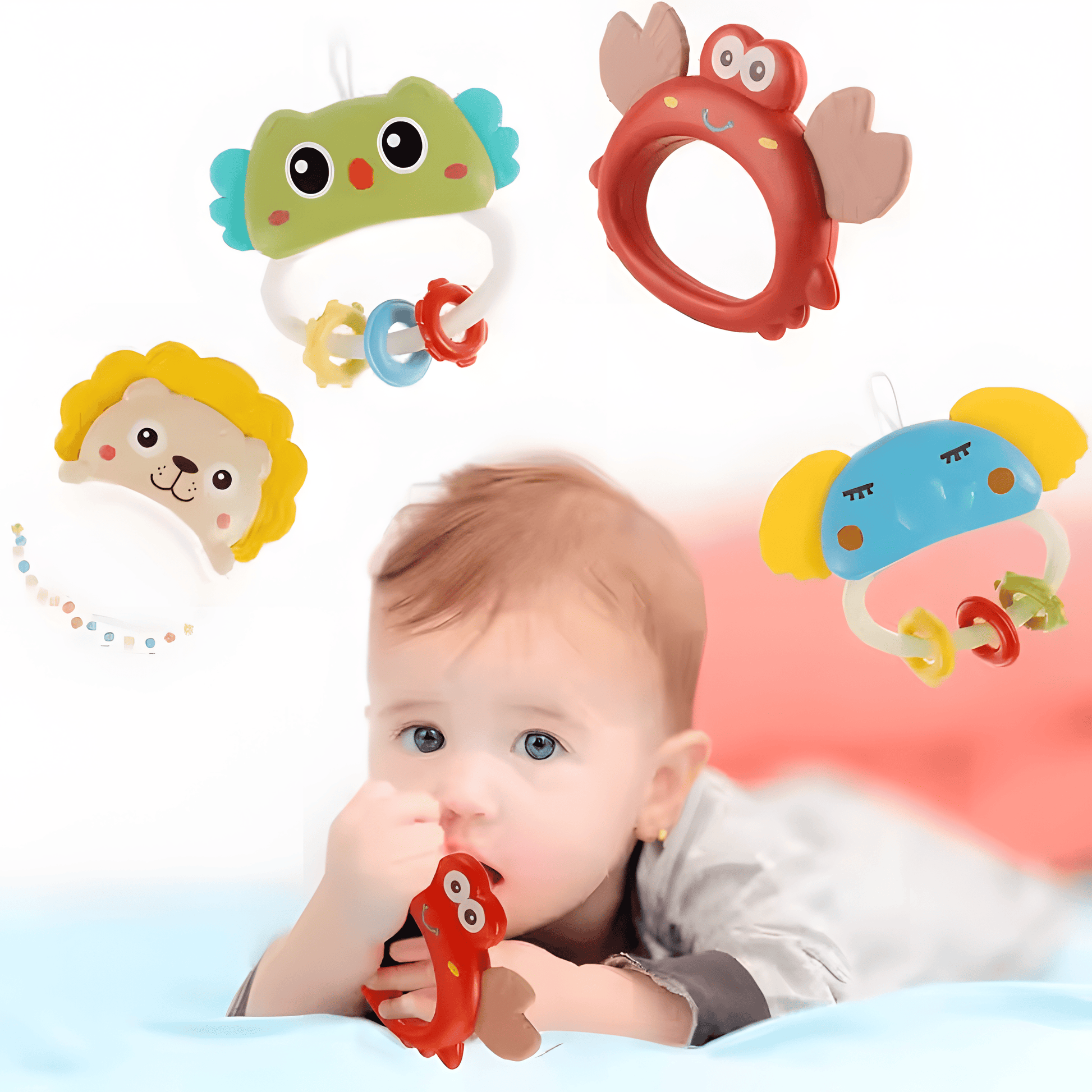 Set de Sonajeros para Bebé - 4 Piezas con Diseños de Animales