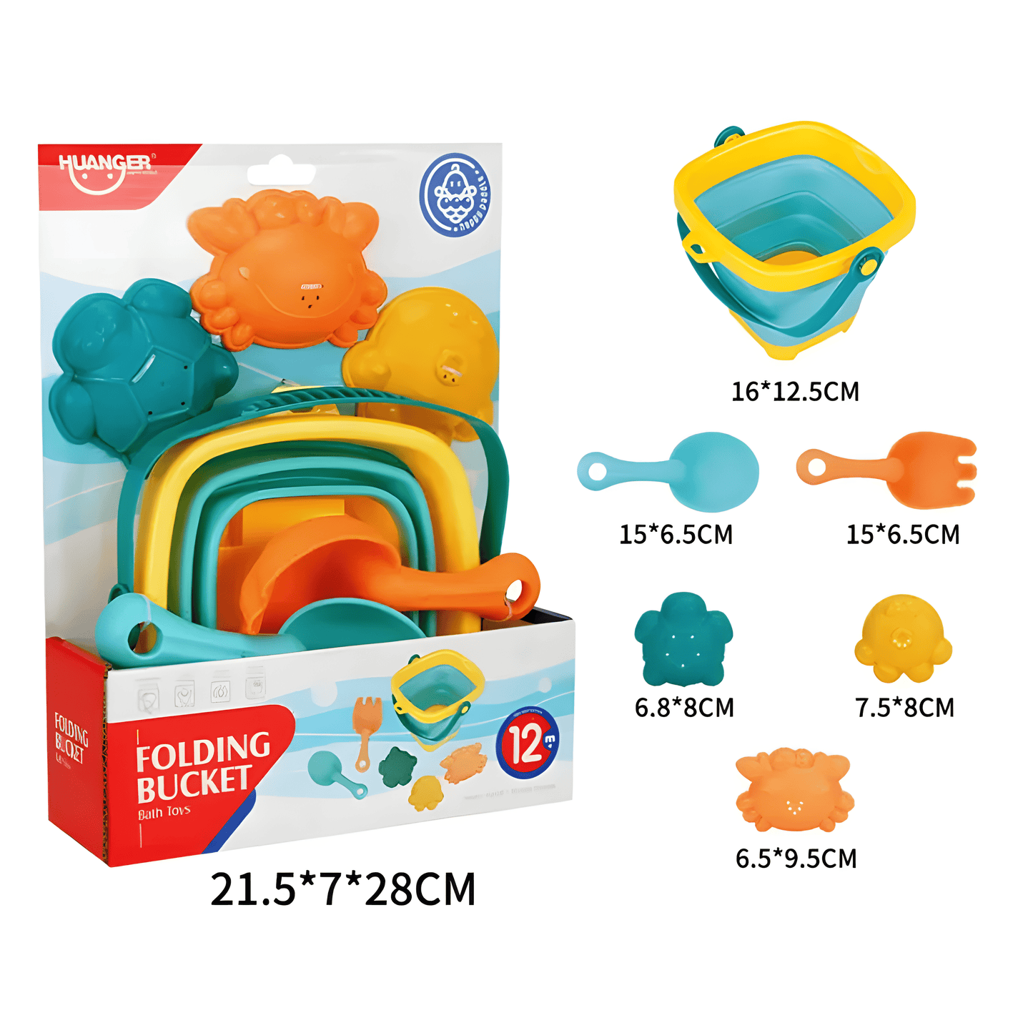 Set de Juguetes de Playa - Balde Plegable con Moldes y Herramienta